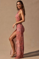 Cut-Out Halterneck Maxi Dress in Paisley Print