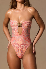 Cut-Out Bandeau Swimsuit in Paisley Print