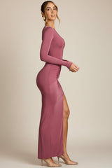 Asymmetric Draped Maxi Dress in Dark Rose