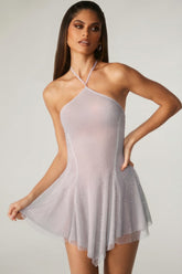 Embellished Lace Up Back Mini Dress in Silver