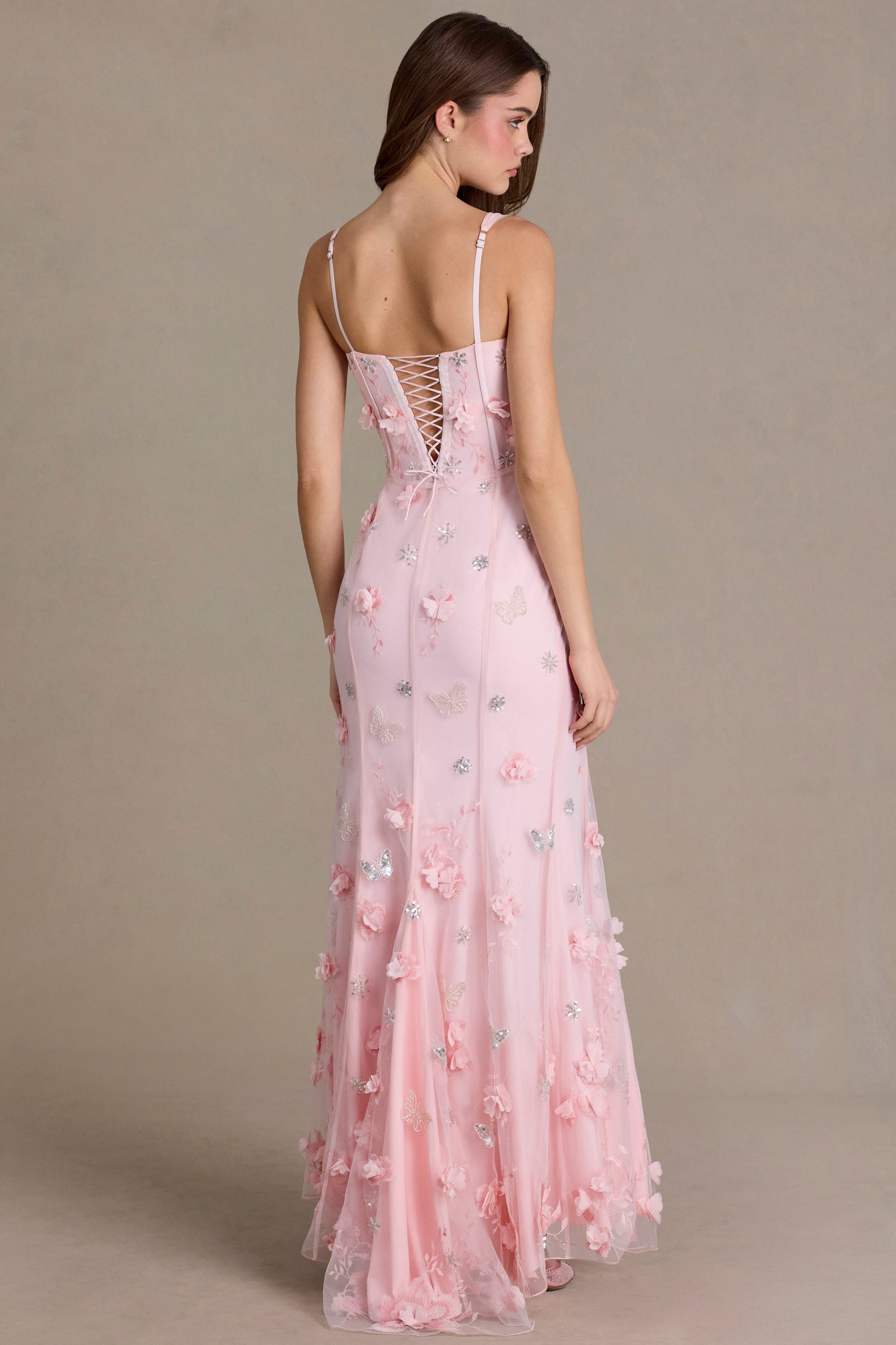 Premium Embellished Corset Gown in Baby Pink
