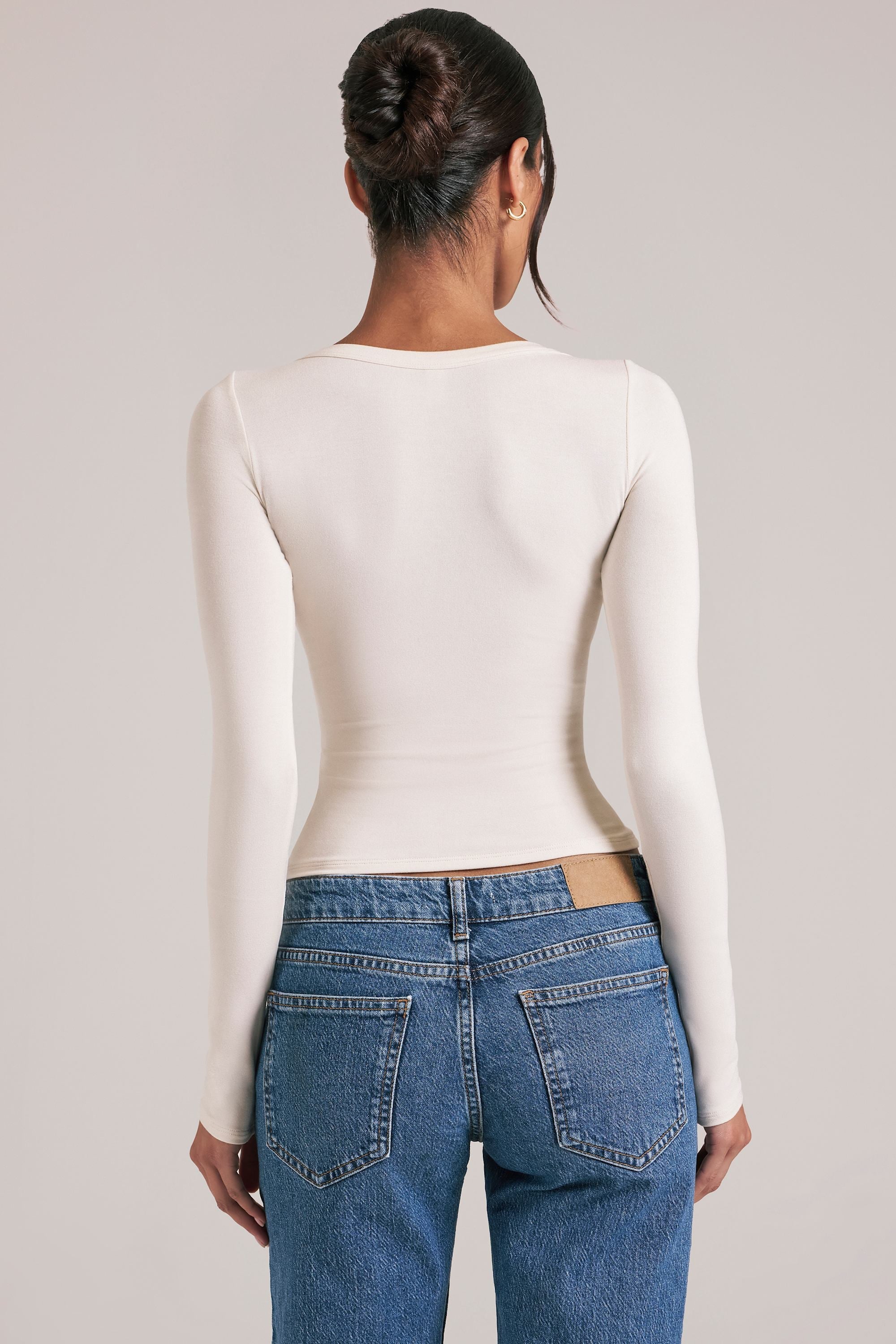 V-Neck Long-Sleeve Top  in Ivory