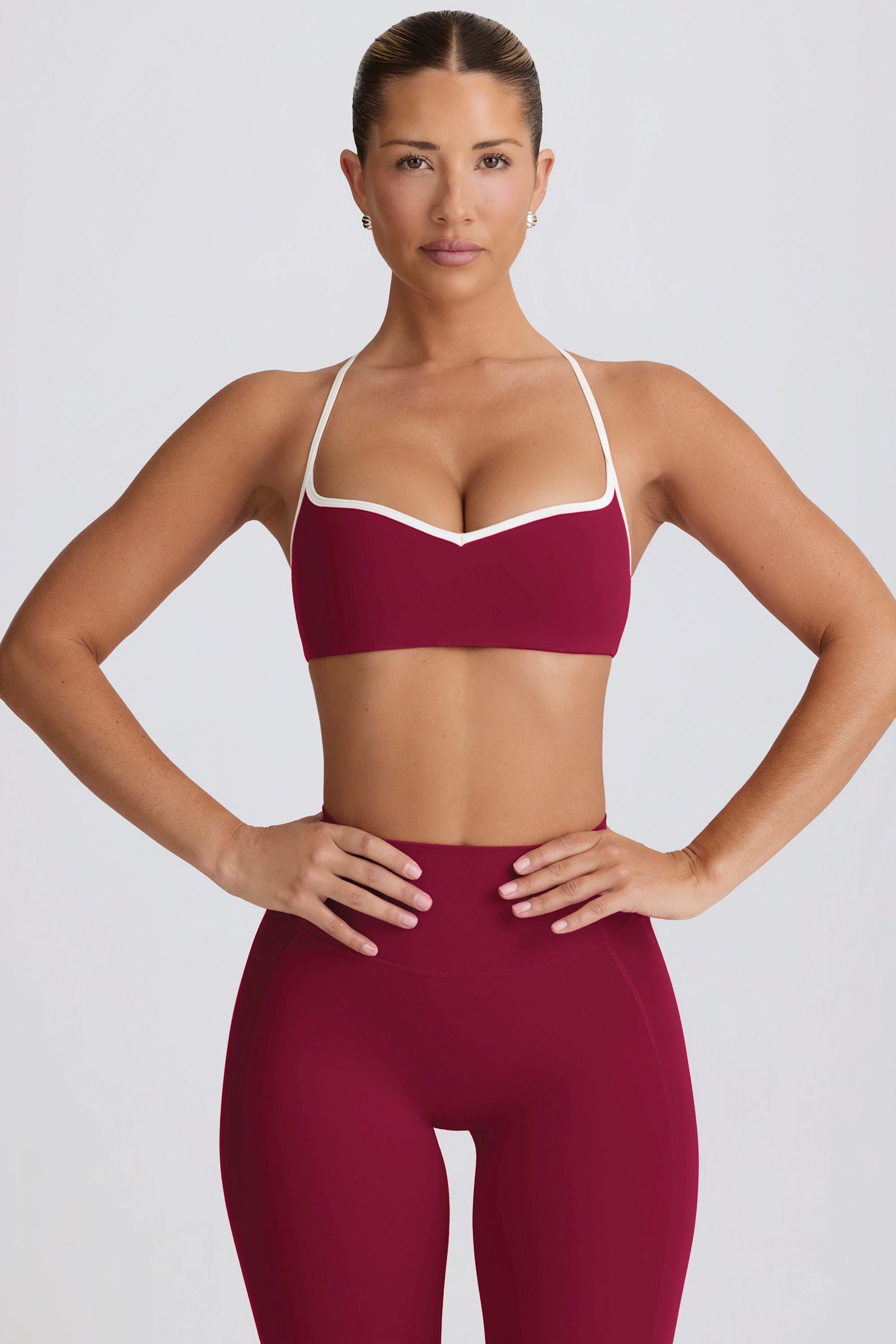 Soft Active Sweetheart-Neck Sports Bra in Burgundy