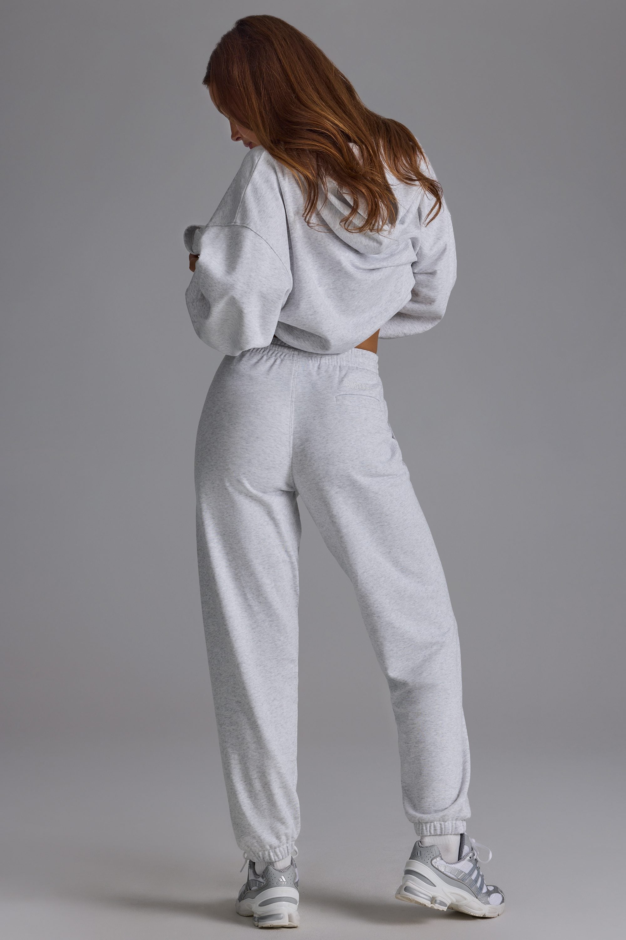 Soft Cotton Jersey Relaxed Mid-Rise Joggers in Grey Marl