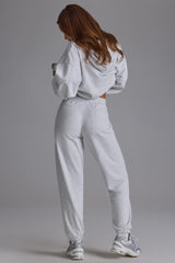 Soft Cotton Jersey Relaxed Mid-Rise Joggers in Grey Marl