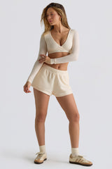 Brushed Jersey Elasticated Mini Shorts in Ecru