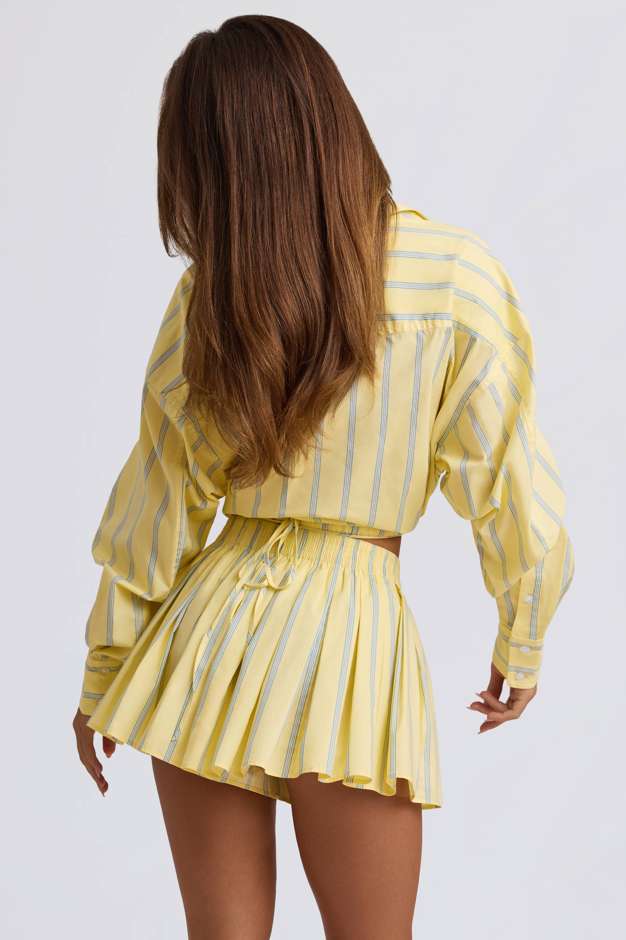 Cotton Poplin Stripe Multiway Cropped Shirt in Yellow Stripe