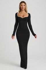Modal Contrast-Trim Maxi Dress in Black