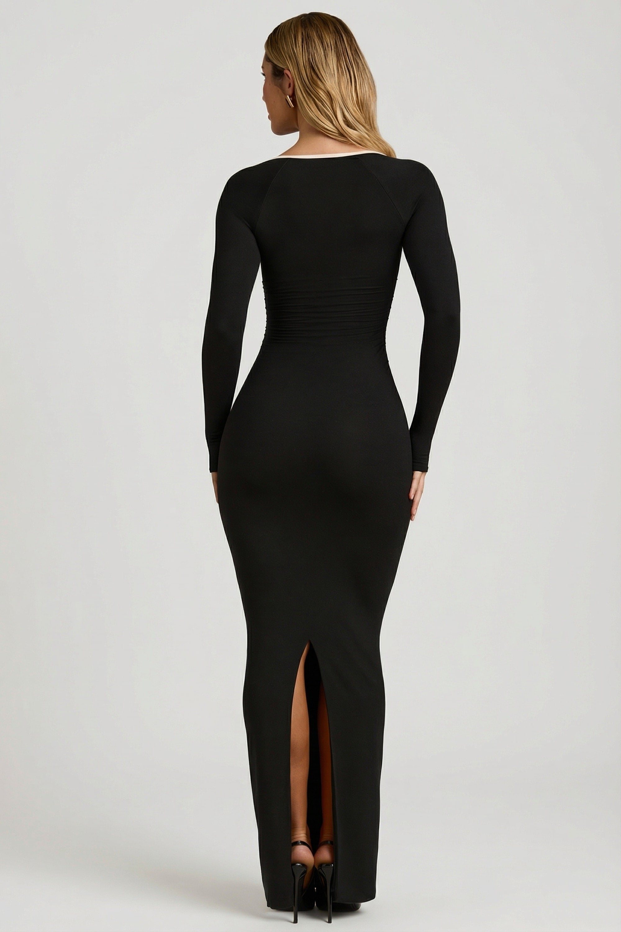 Modal Contrast-Trim Maxi Dress in Black