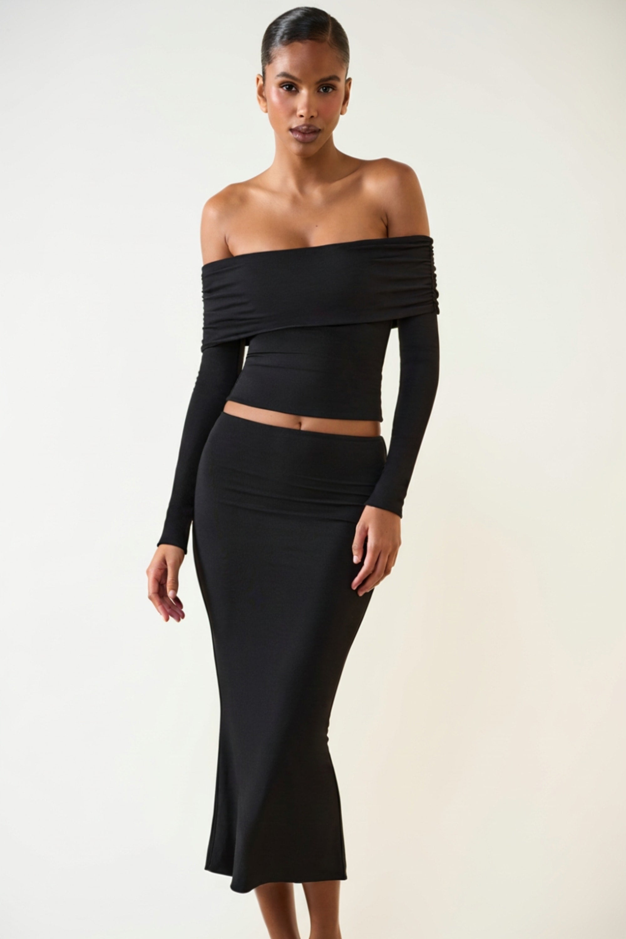 Modal Mid-Rise Midaxi Skirt in Black