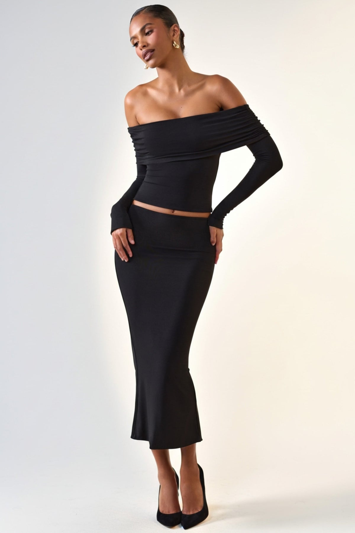 Modal Mid-Rise Midaxi Skirt in Black
