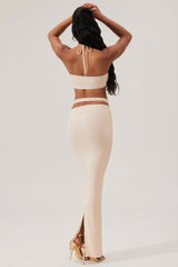 Ruched Waist Hardware Detail Maxi Skirt in Ivory