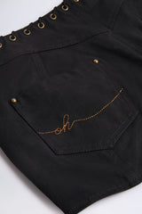 Lace-Up Mid-Rise Shorts in Black