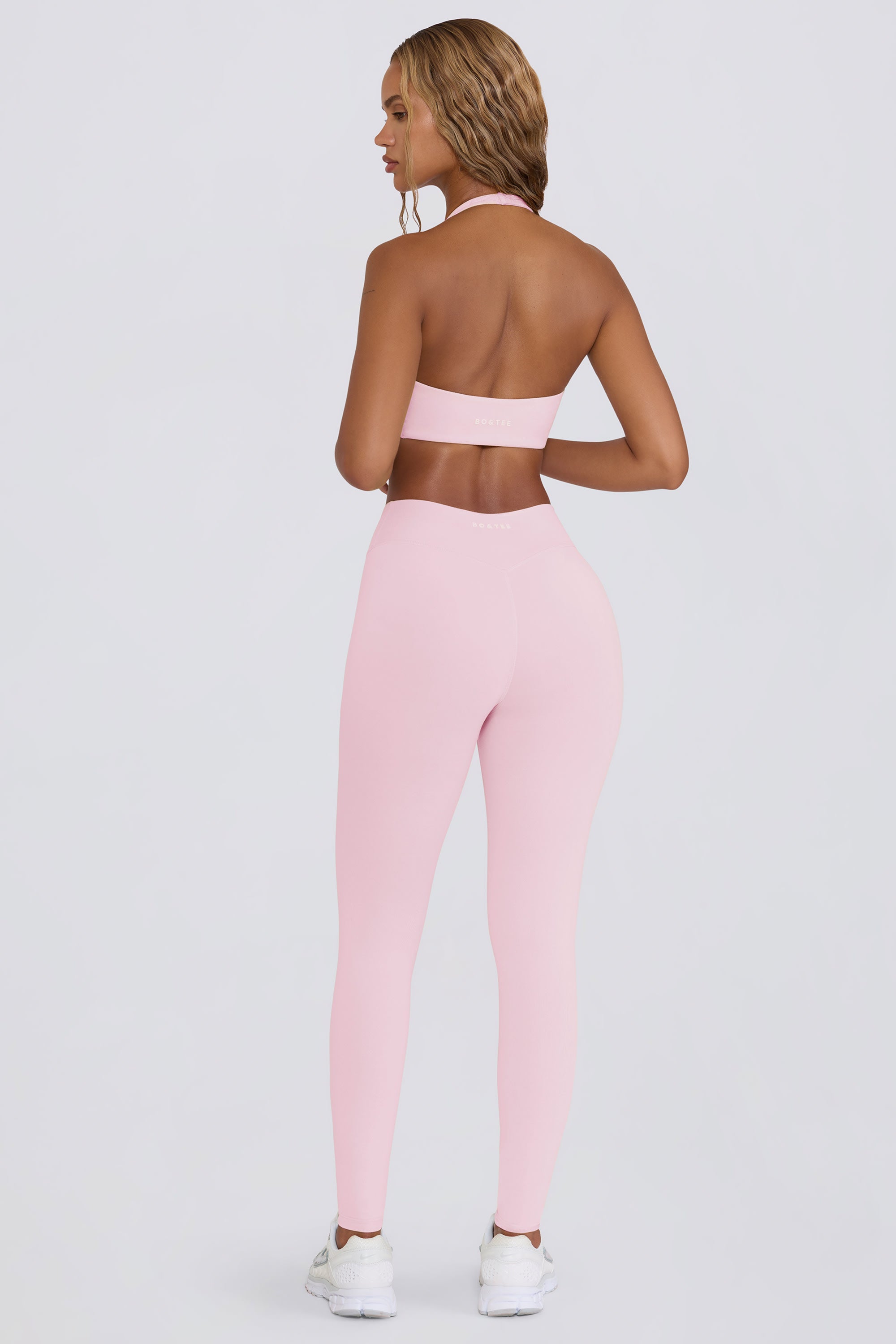Brushed Jersey Ruched Mid-Rise Leggings in Pale Pink Marl