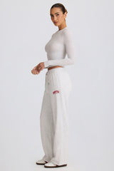 Soft Cotton Mid-Rise Wide-Leg Joggers in Grey Marl